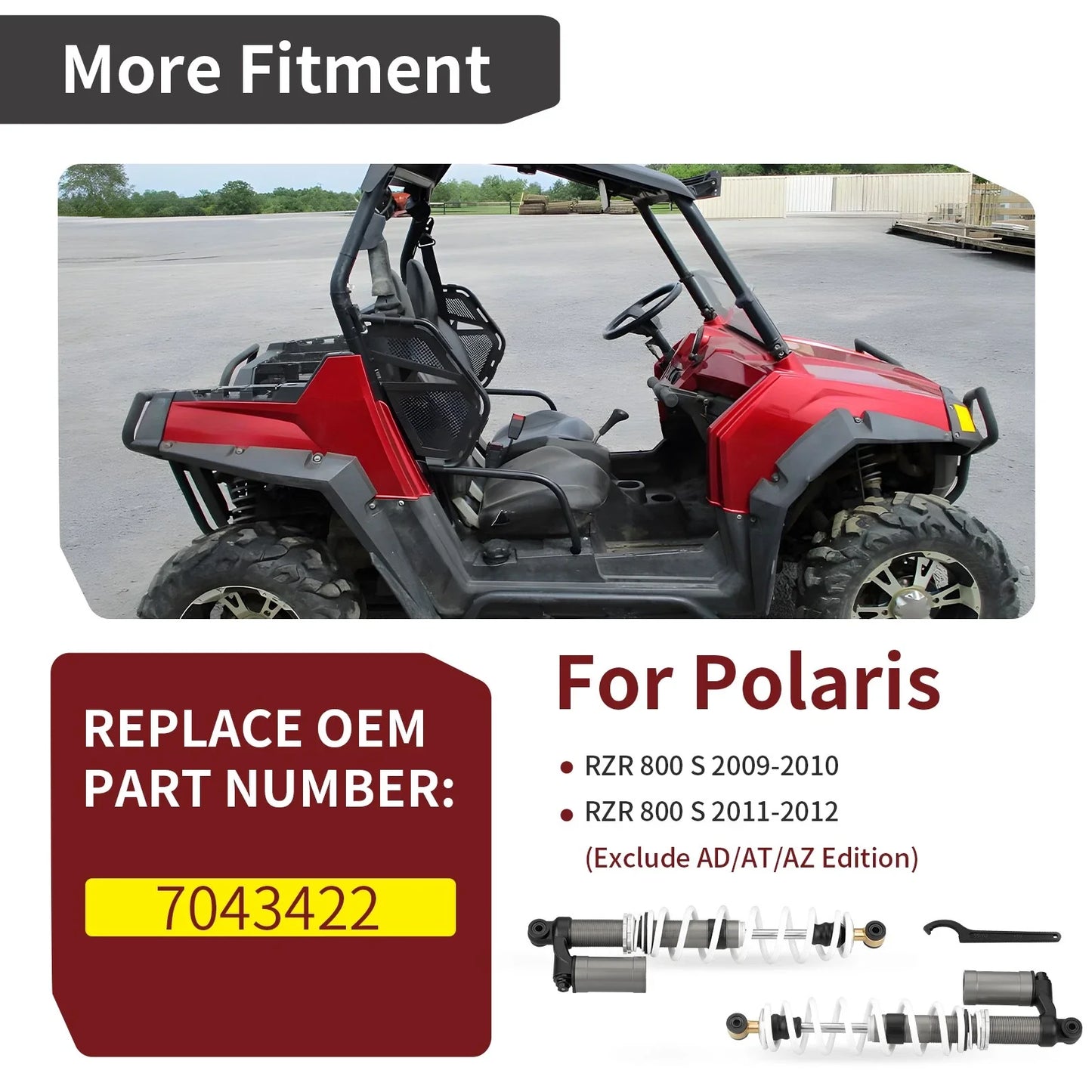 2 x Front Air Shock Absorbers for Polaris RZR S 800 EFI (2009–2012)