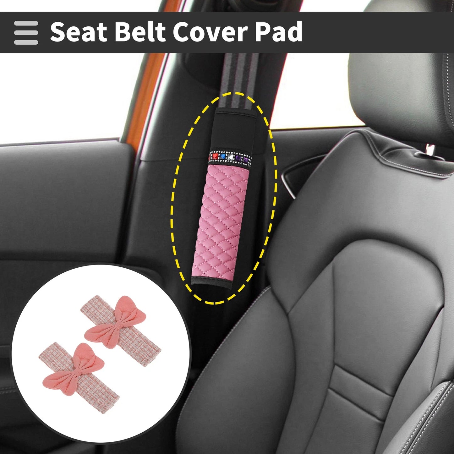 Set of 2 Pink Seat Belt Cover Pads for Universal Fit (23cm)