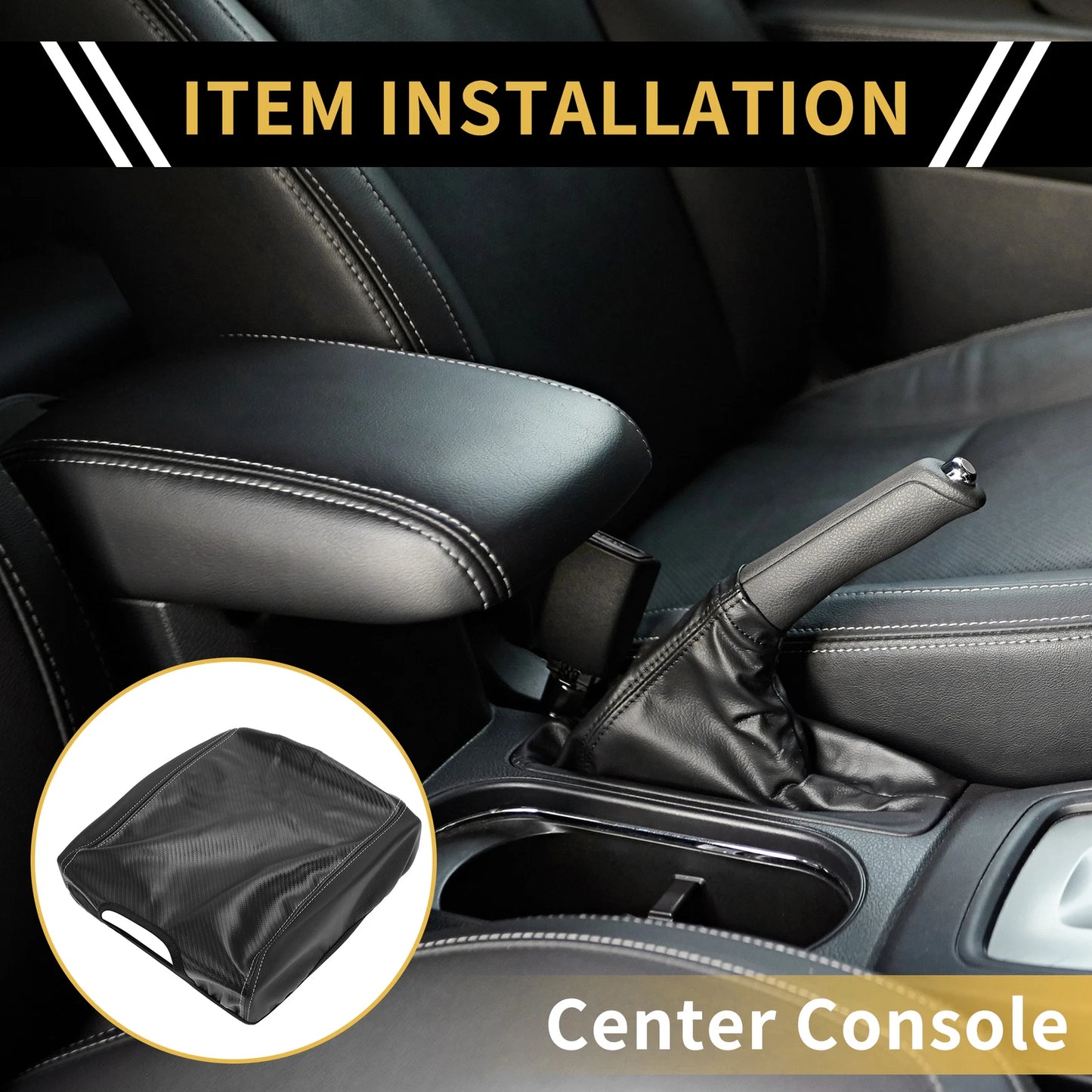Armrest Cover for Ford F-150 (Microfiber Leather, Carbon Fiber, Black)