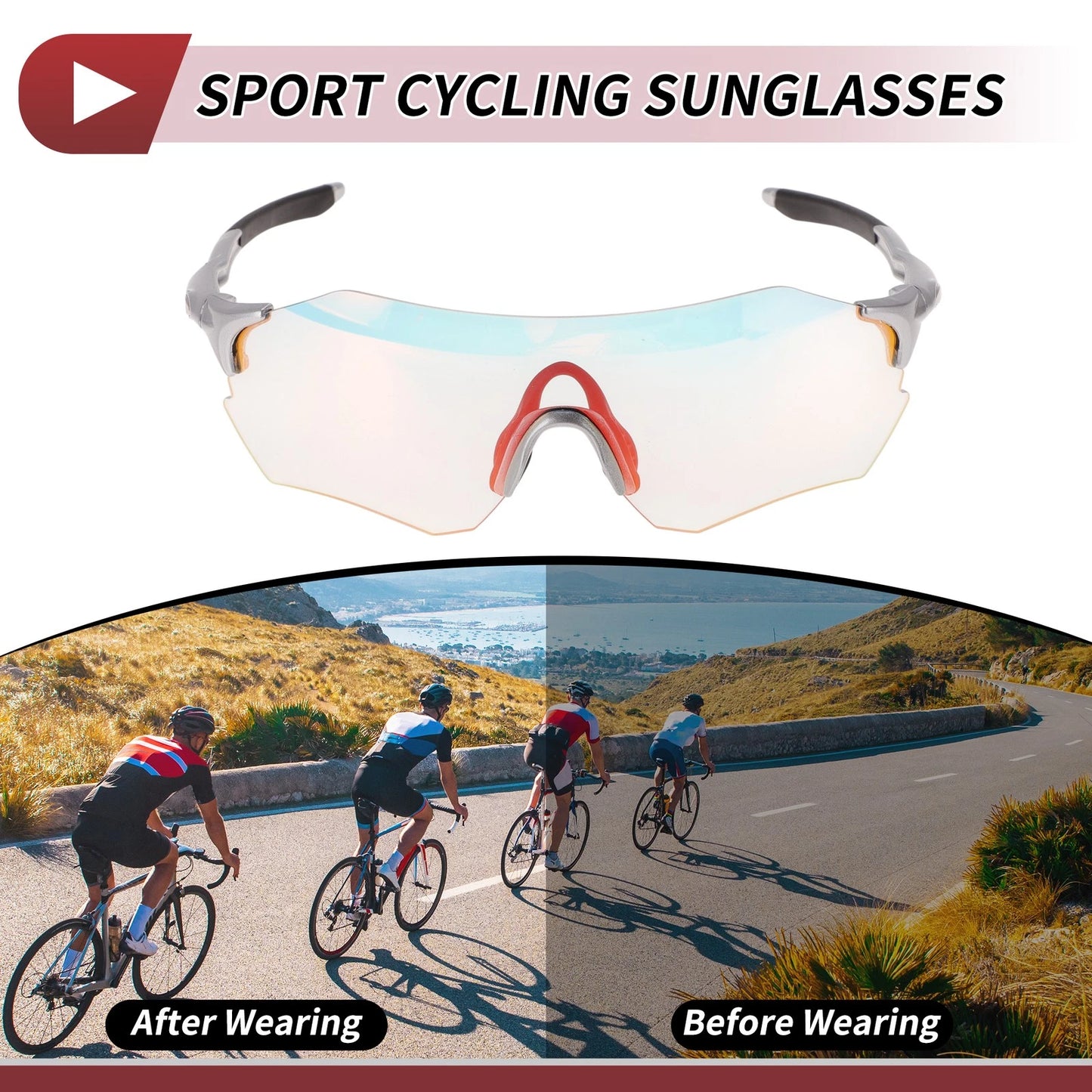 Set of 1 Motorcycle Riding Goggles for Various Models (Light Red Lens)