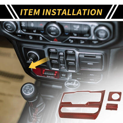 Dashboard Center Console Window Control Panel Cover for Jeep  Carbon Fiber Red