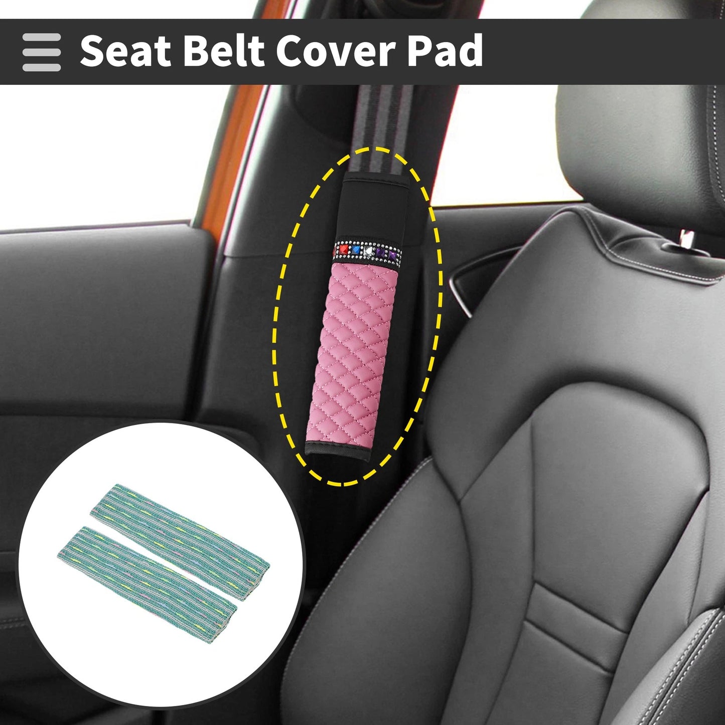 Set of 2 Green Tweed Seat Belt Cover Pads for Universal Fit (24cm)