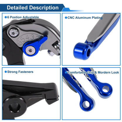 Adjustable Brake Clutch Levers for Kawasaki Ninja 650R (2012–2018) - Titanium Blue