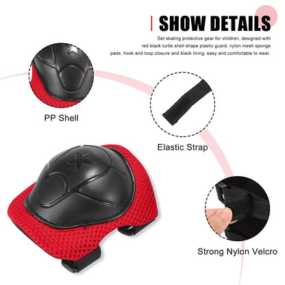6 Pcs Skateboard Protective Pads for Elbow Knee Support (Red Black)
