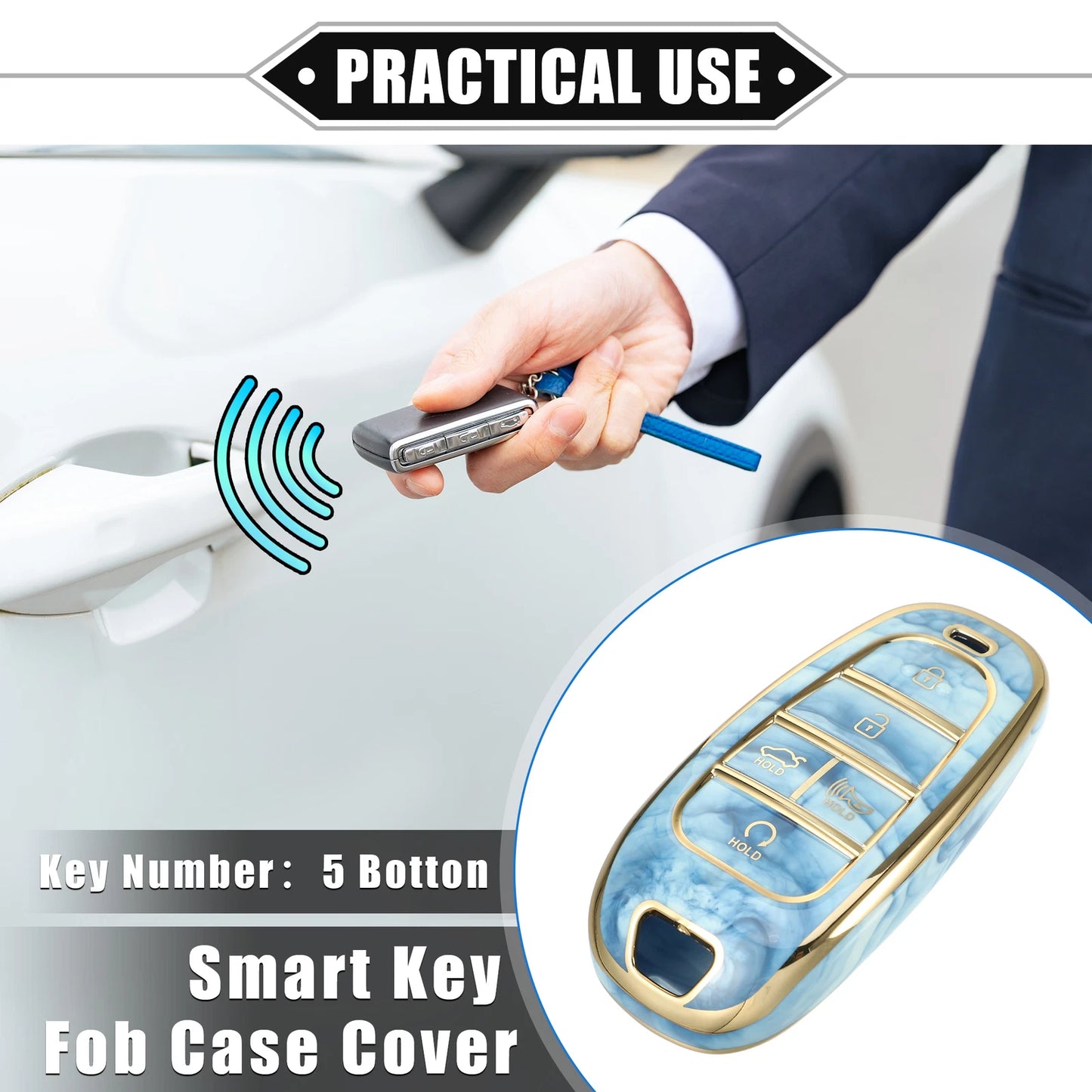 Key Fob Cover for Hyundai Tucson (2016–2023) 5 Button Soft TPU Blue