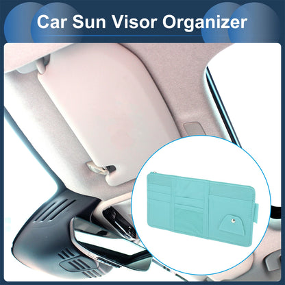 Sun Visor Organizer for Car (Light Blue, PU Leather)