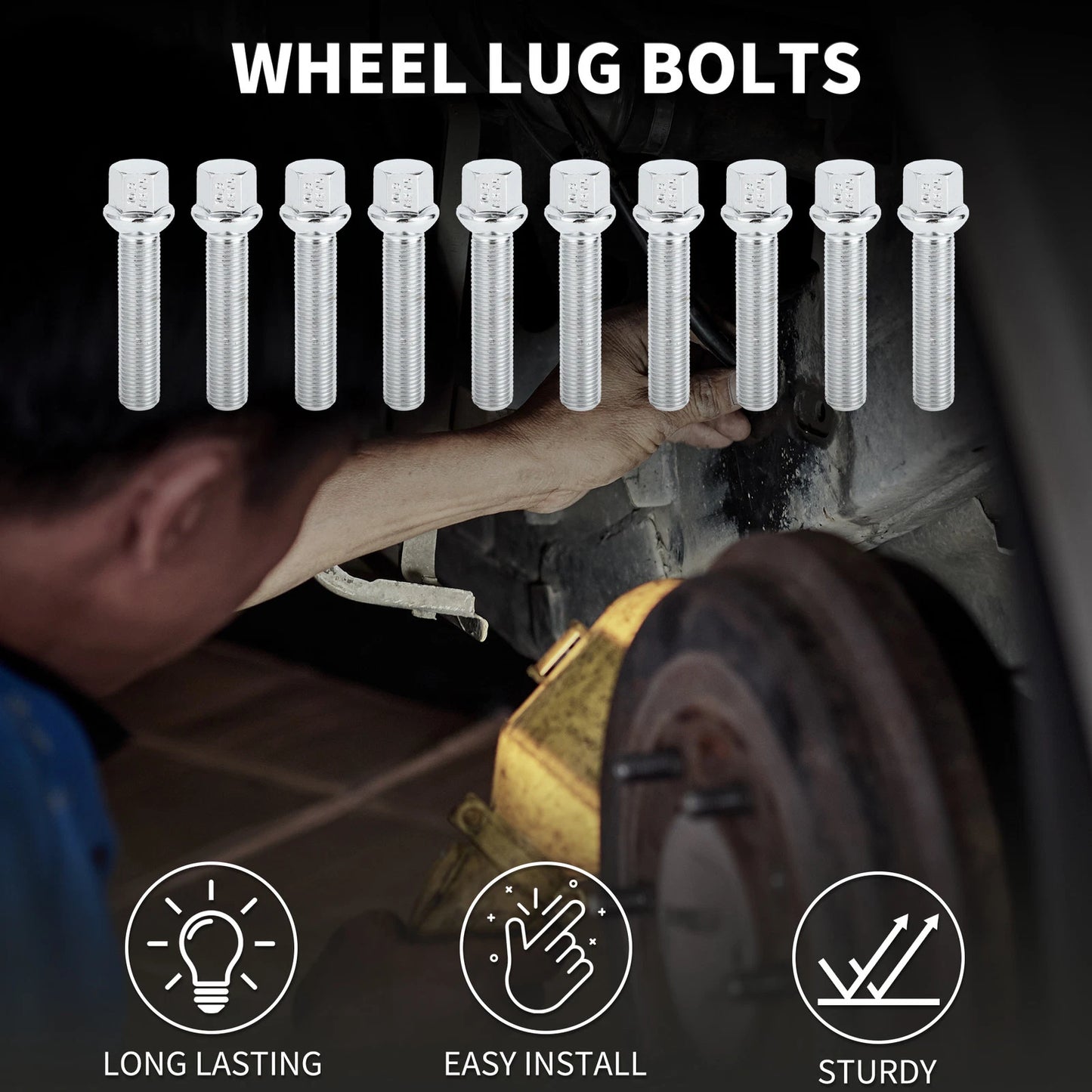 10 Pcs M14x1.5mm Ball Seat Wheel Lug Bolt 60mm Shank for Volkswagen Audi