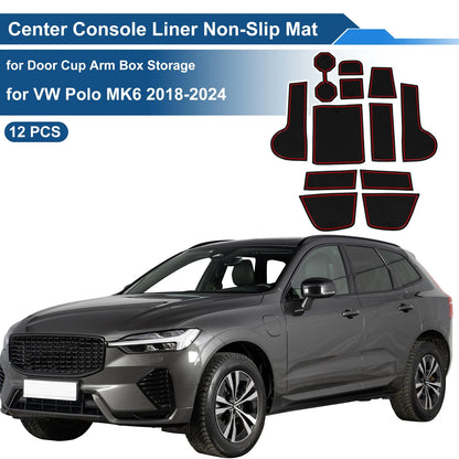 Set of 12 Non-Slip Mats for VW Polo MK6 (2018–2024) PVC Red