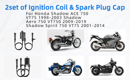 Ignition Coil Spark Plug Cap 2 x for Honda Shadow VT750