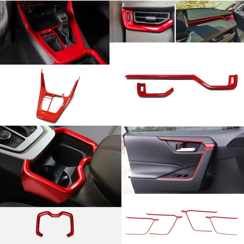8x Glossy Red Interior Accessories Cover Trim for Toyota RAV4 (2019–2024)