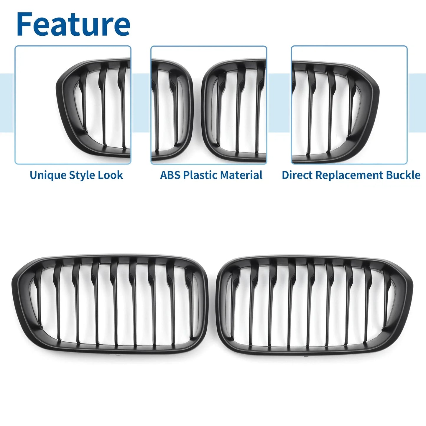 Pair Front Upper Bumper Grille for BMW 1 Series F20 Matte Black (2011-2019)