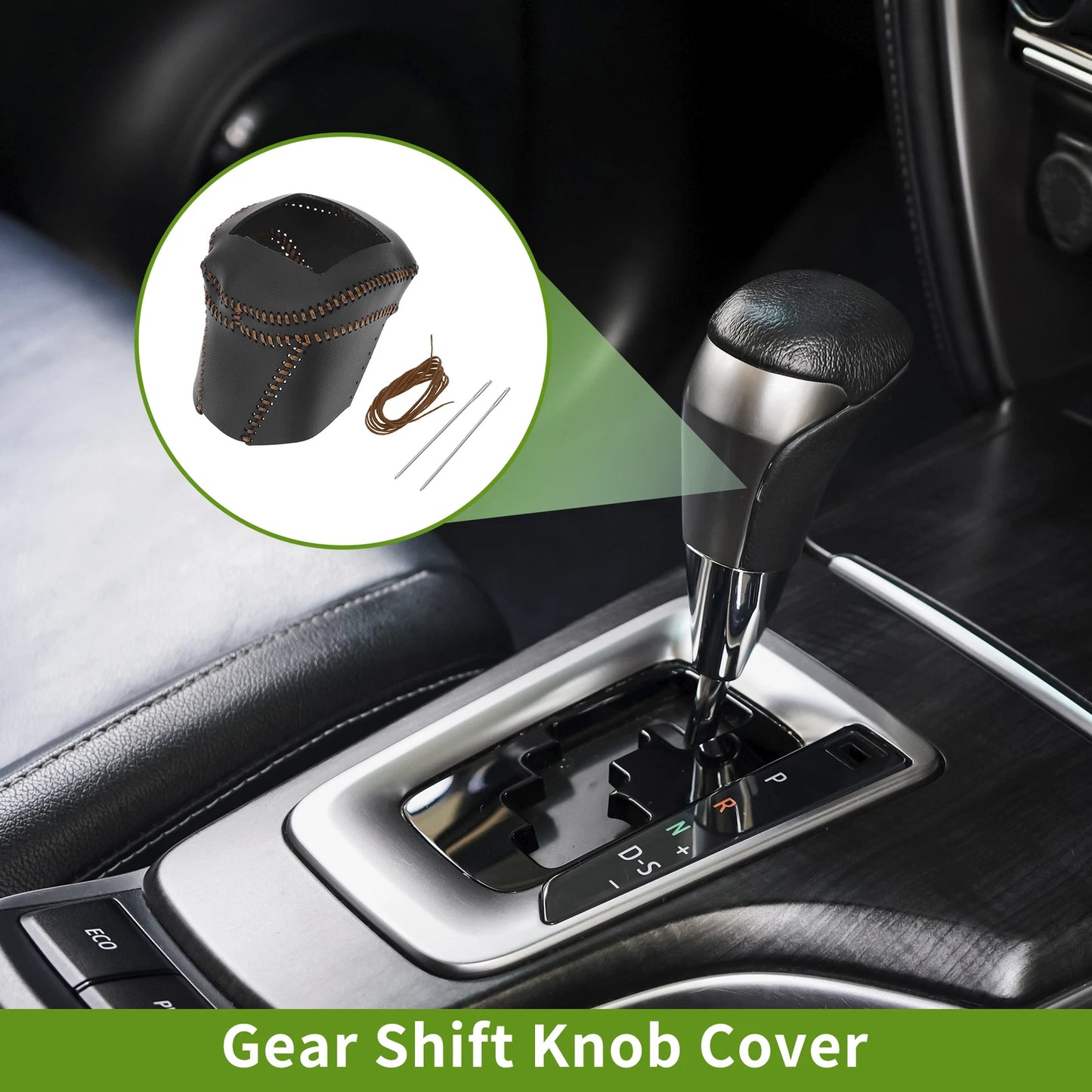 Gear Shift Knob Cover for Nissan Rogue (2021–2024) Black Brown Faux Leather