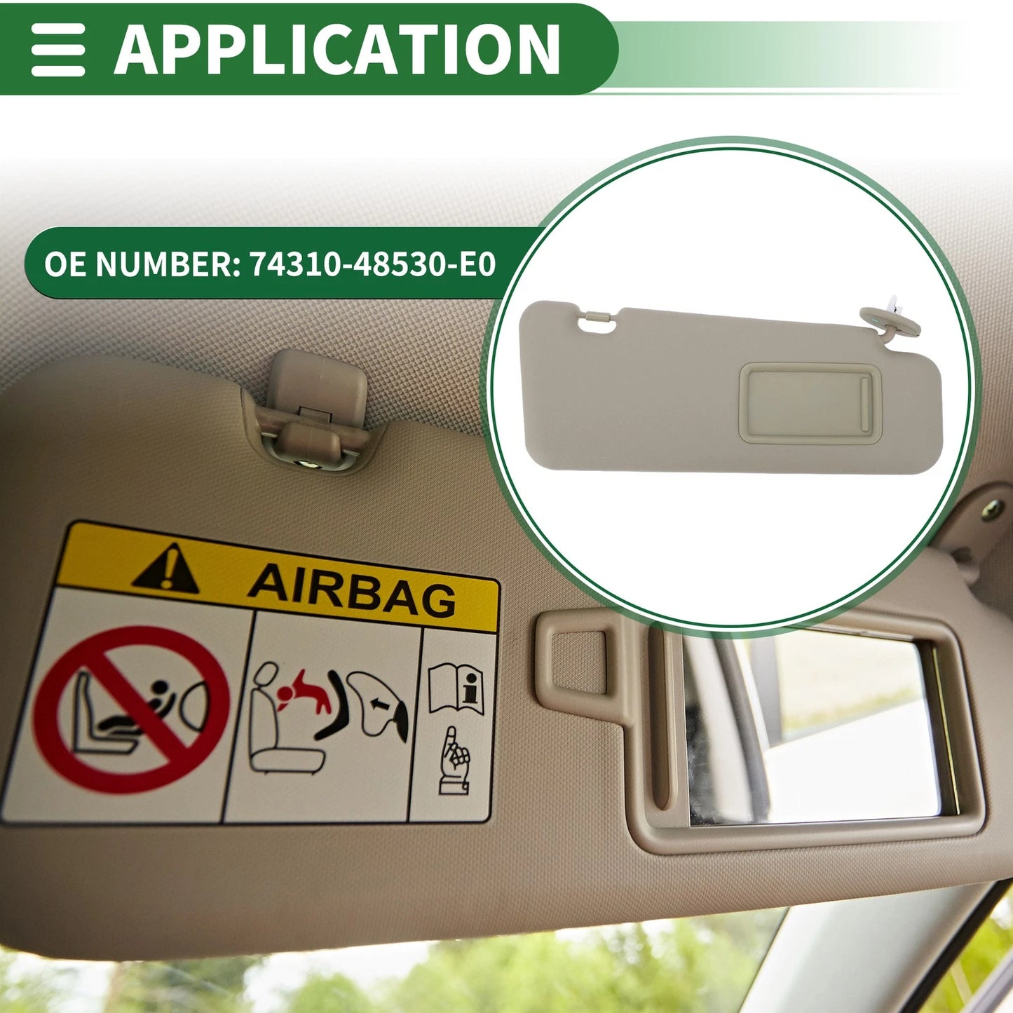 Right Sun Visor for Toyota Highlander (2010–2013) w/ Mirror No. 74310-48530-E0