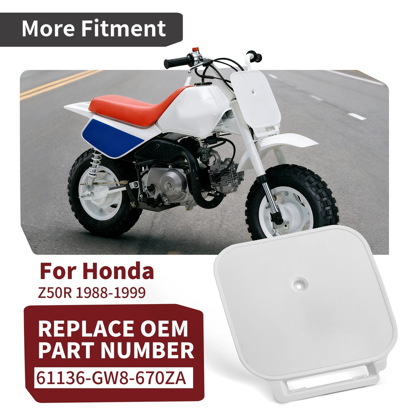 Front Number Plate for Honda Z50 Z50R (1988–1999) White
