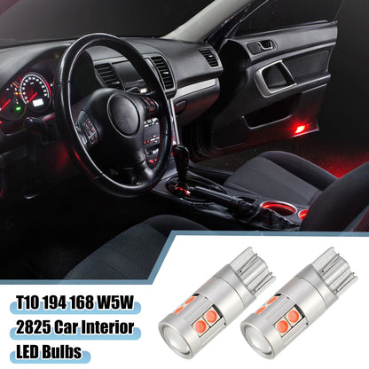 2X T10 194 168 W5W 2825 3030 9SMD LED Bulbs Aluminum Alloy Red Light