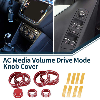 Set of 7 AC Media Tune Drive Mode Switch Knob Cover Ring for VW Atlas (2018–2022) Red