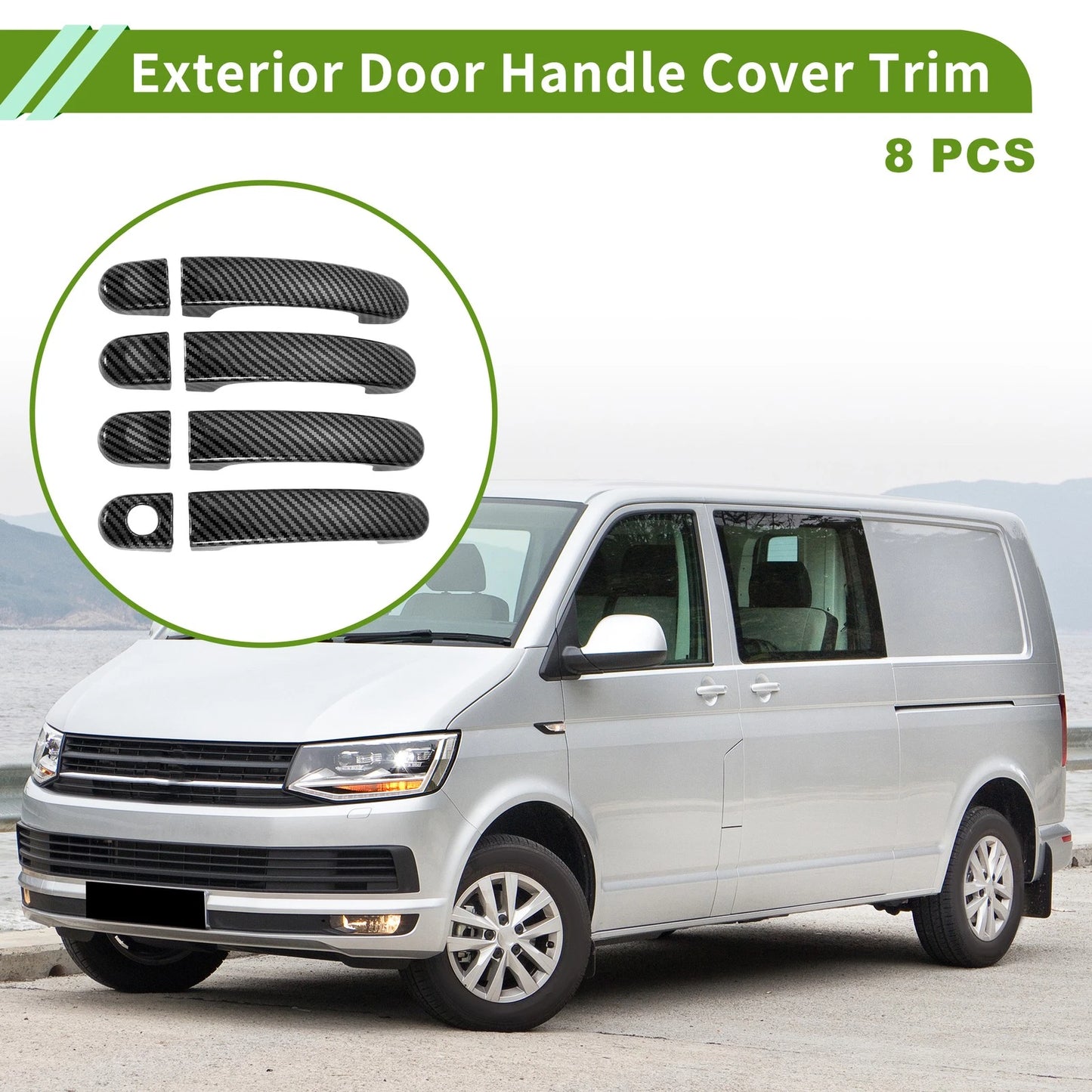 Exterior Door Handle Cover Trim for Volkswagen Transporter (Carbon Fiber, Black)