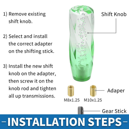 Set of 1 Shift Knob with 2 Adapters for Universal Fit (15cm, Light Green)