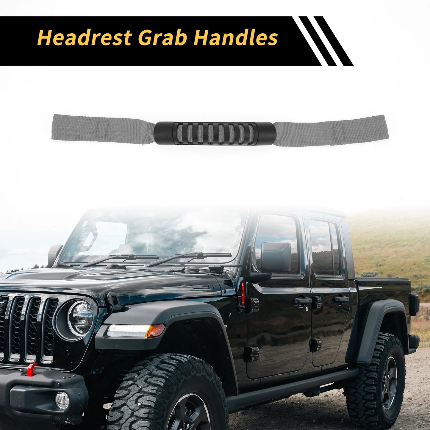 2 Pcs Headrest Grab Handles for Jeep Wrangler (2007–2018) Gray