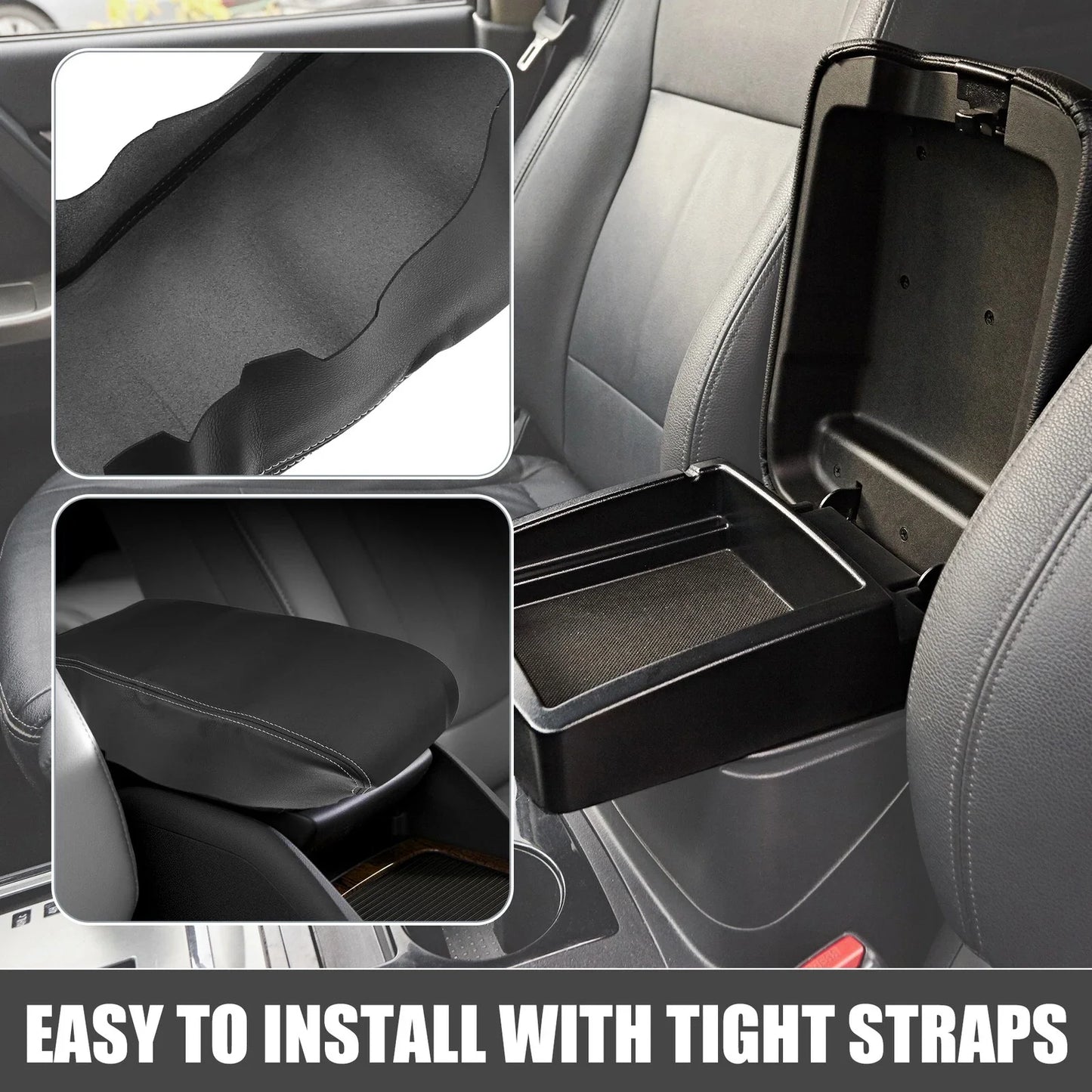 Center Console Armrest Cover for Dodge Charger (2008-2010) Black with Stitches