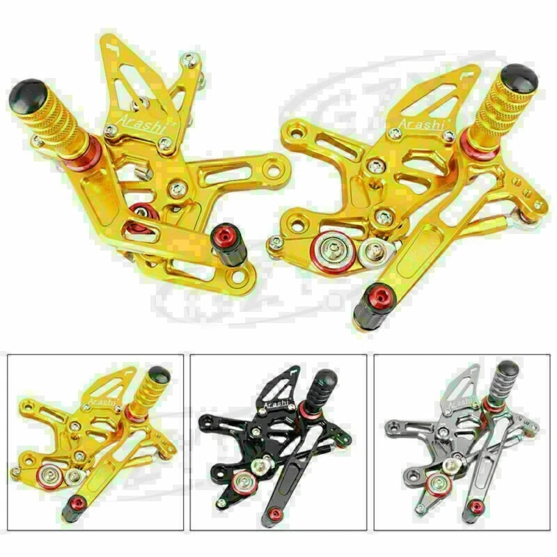 2X CNC Rearsets Footpegs for Kawasaki Ninja ZX10R (2016) - Black Gold Grey