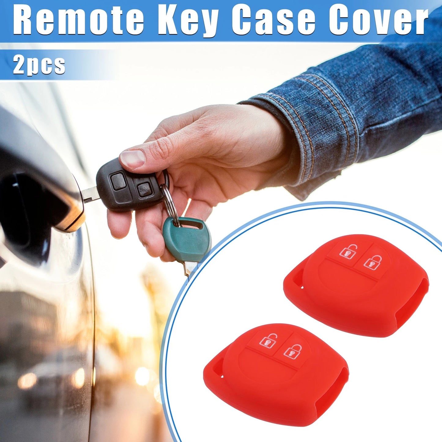 2X Key Fob Case Cover for Suzuki (2 Button, Silicone, Red)