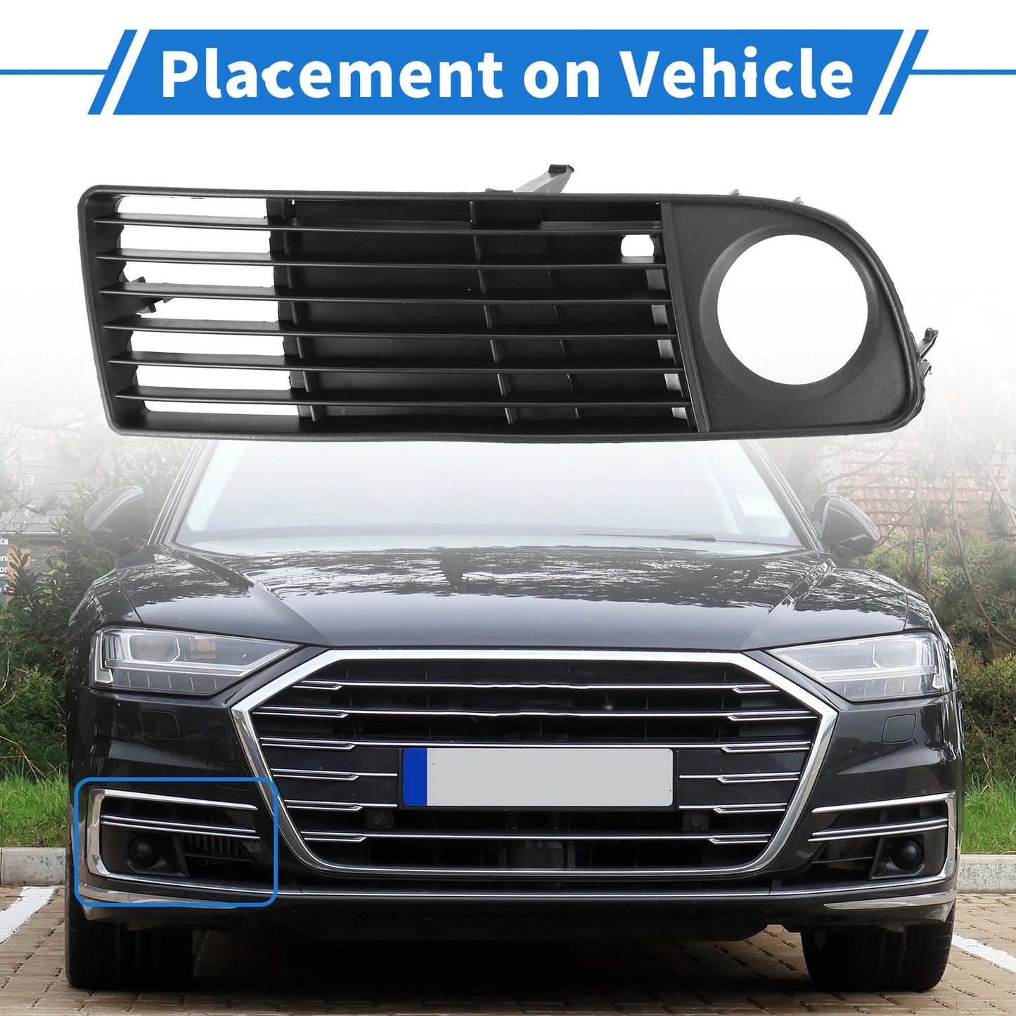1pc Front Right Fog Light Grill for Audi A6 C5 (1998–2002) No. 4B0807682S ABS