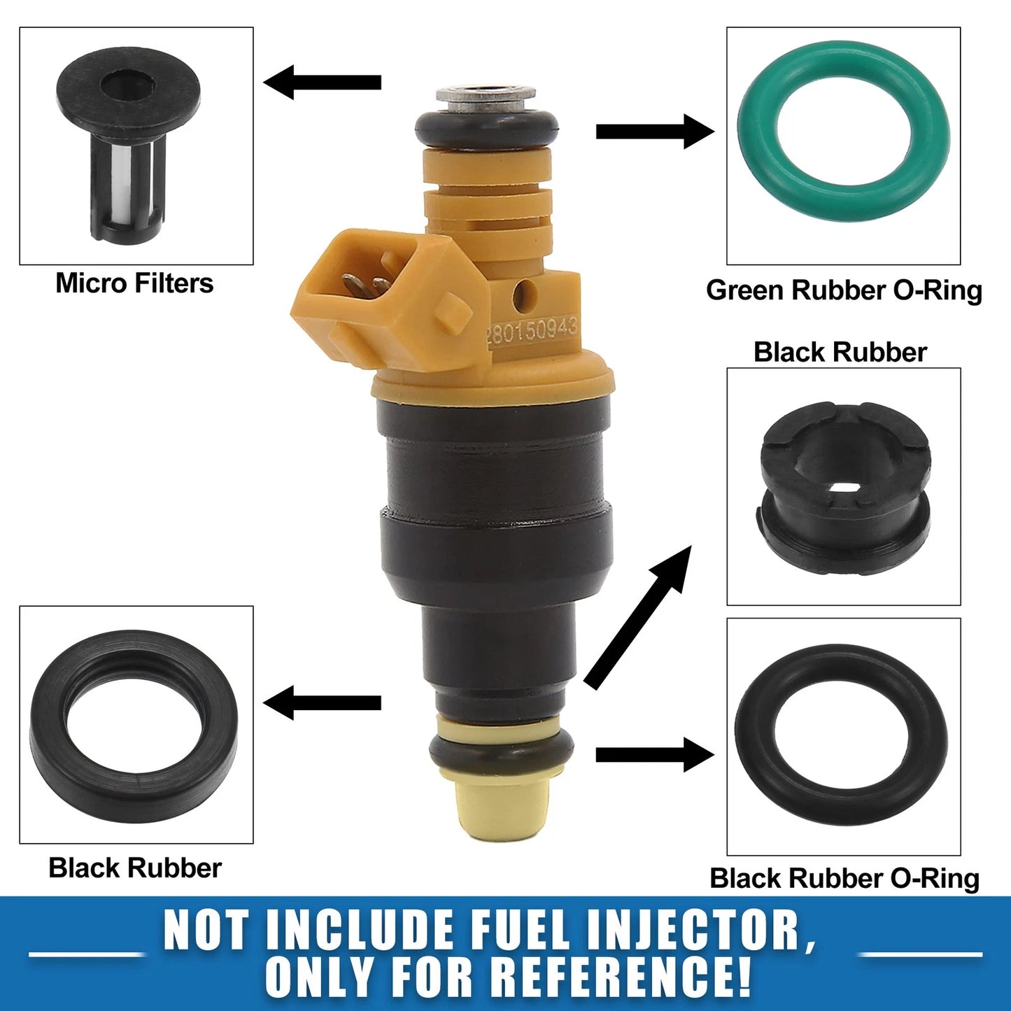 Set of 6 Fuel Injector O Ring Seals No. 06164P8EA00 for Honda Odyssey Pilot (2001–2004)