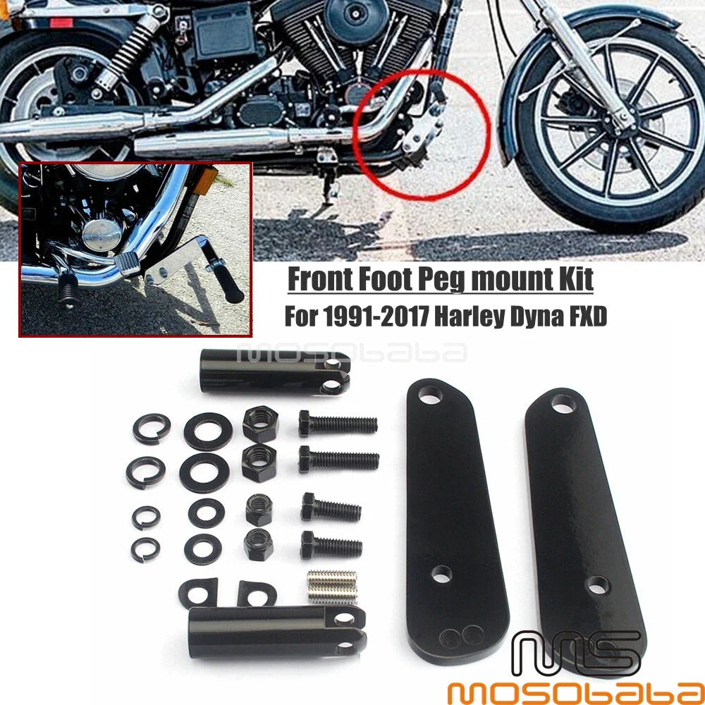 Front Foot Peg Mount Kit for Harley Dyna Low Rider FXDL, Super Glide FXD (93-05)