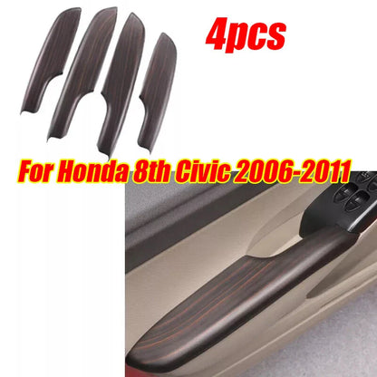 4x ABS Wood Pattern Door Armrest Cover Trim for Honda Civic (2006–2011)