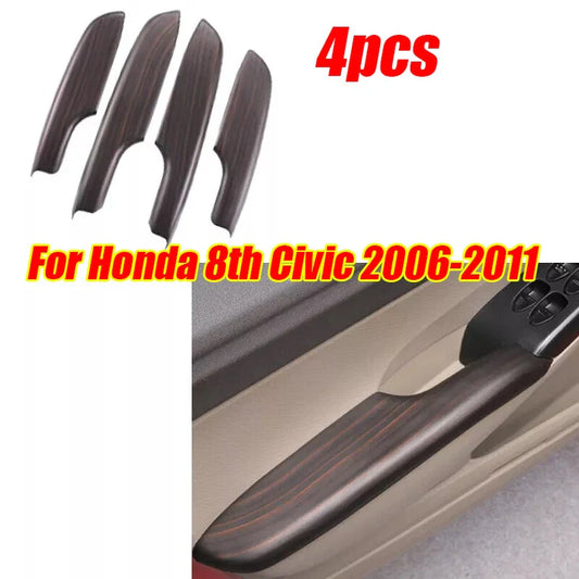 4x ABS Wood Pattern Door Armrest Cover Trim for Honda Civic (2006–2011)