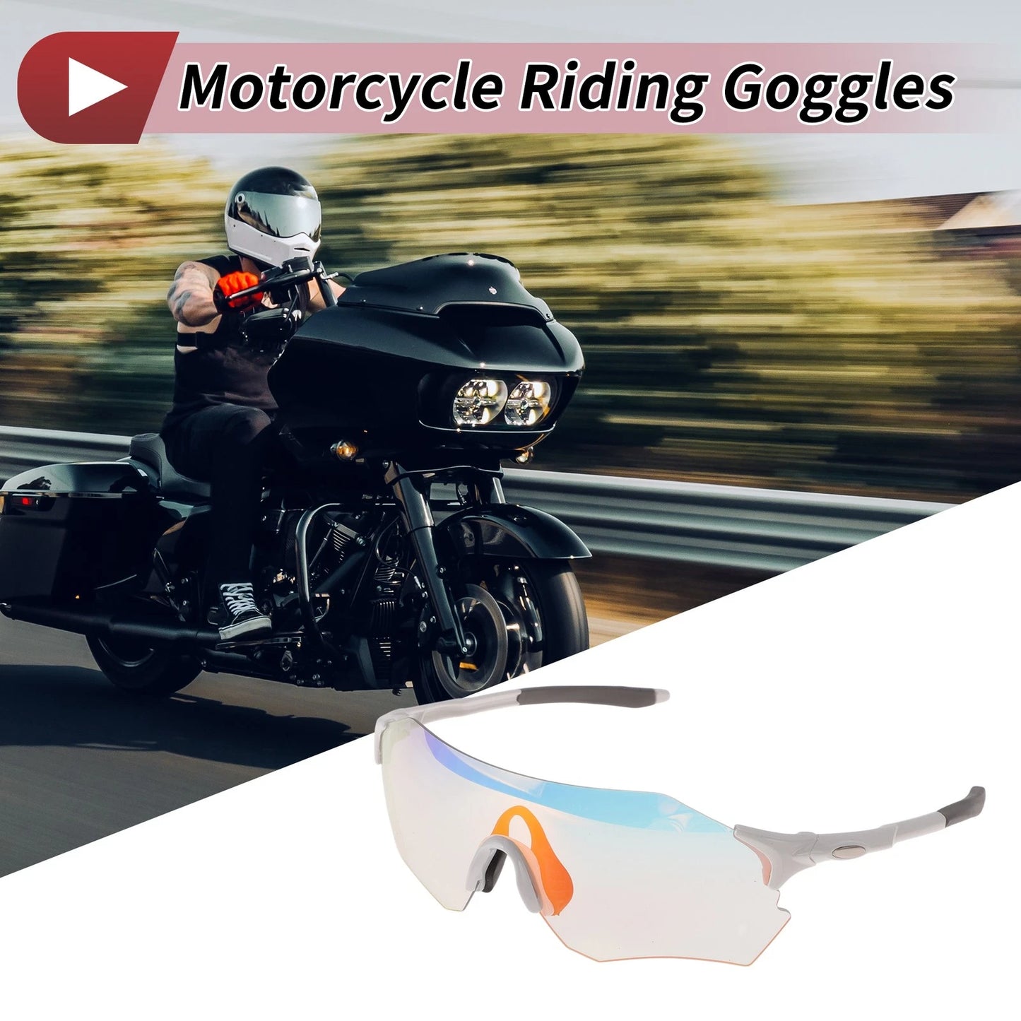 Set of 1 Motorcycle Riding Goggles for Various Models (Light Red Lens)