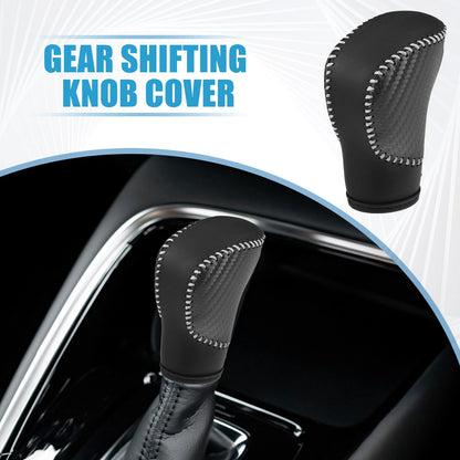 Gear Shifting Knob Cover Trim for Honda (Carbon Fiber, Black, Gray Stitches)