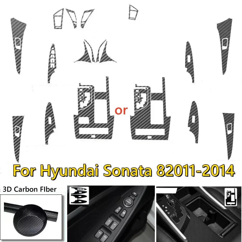 22pcs / Matte Carbon Fiber Interior Stickers Trim Decals / Hyundai Sonata (2011–2014)