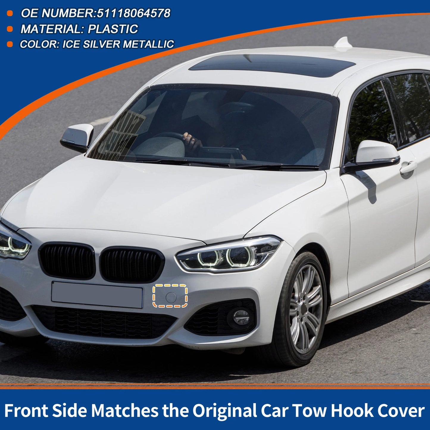 Front Car Bumper Tow Hook Cover for BMW 1 Series (No. 51118064578) Ice Silver