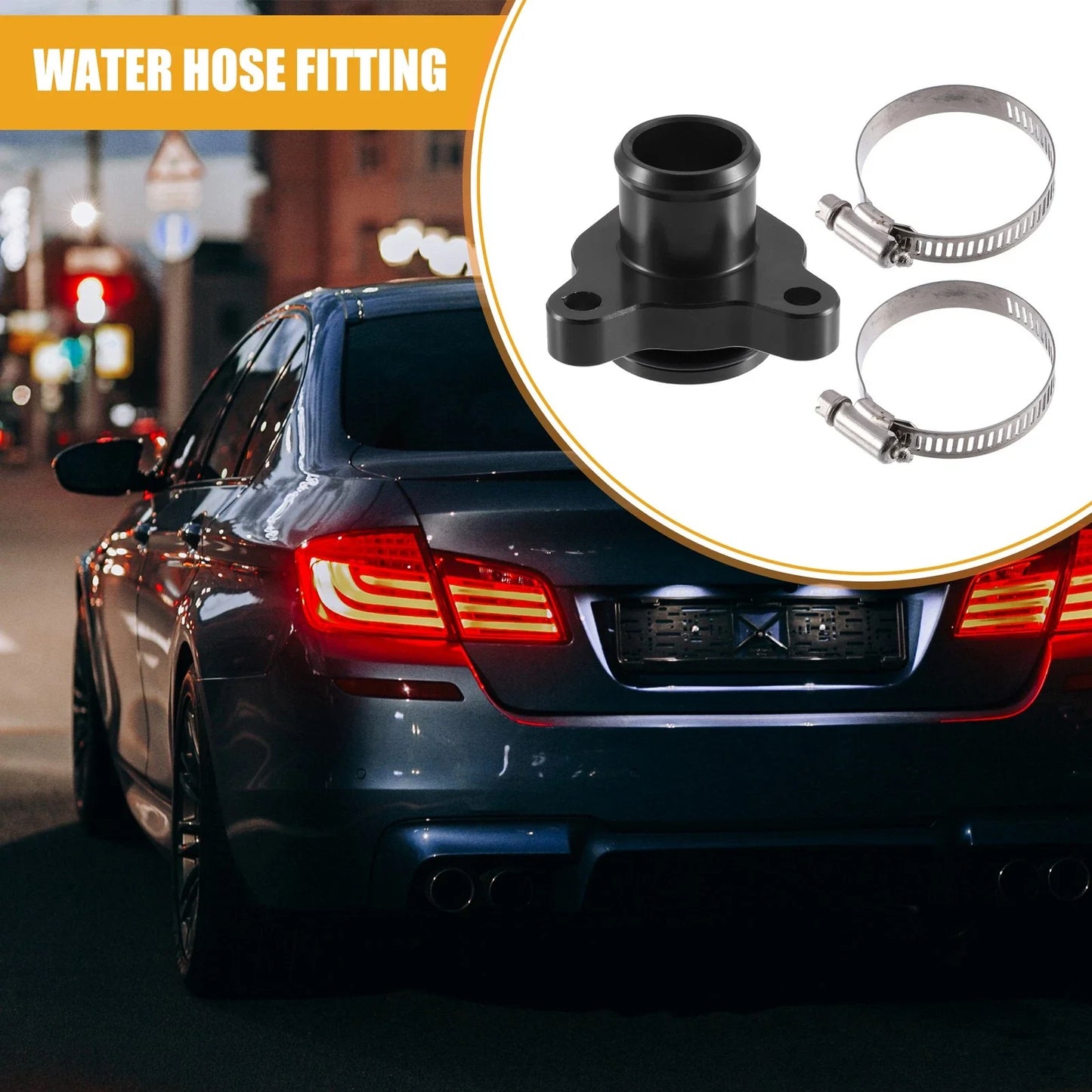 Engine Coolant Hose Fitting with Clamp for BMW 330i Black