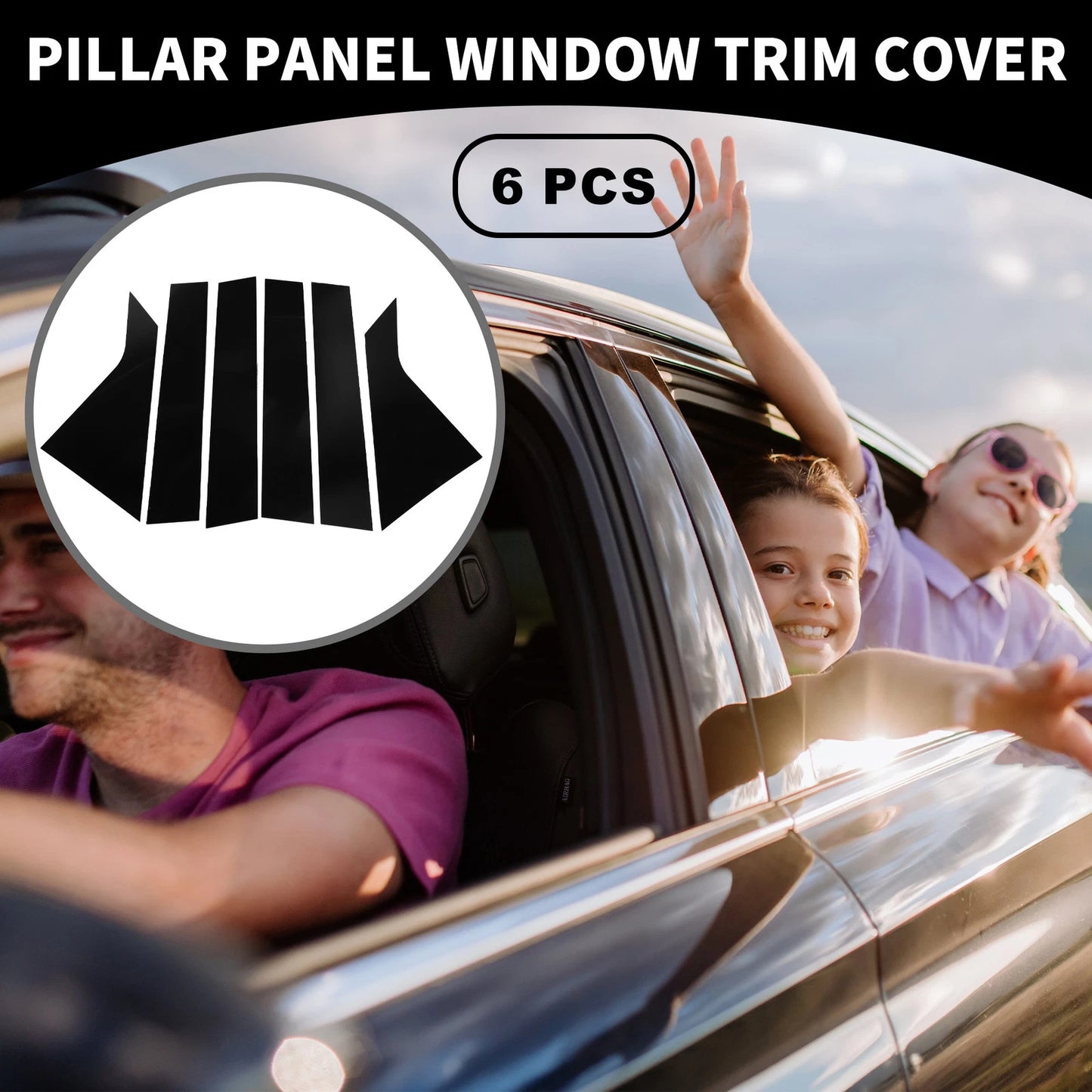 Set of 6 Car Pillar Window Trim Covers for Chevrolet Impala (2014–2020) Black