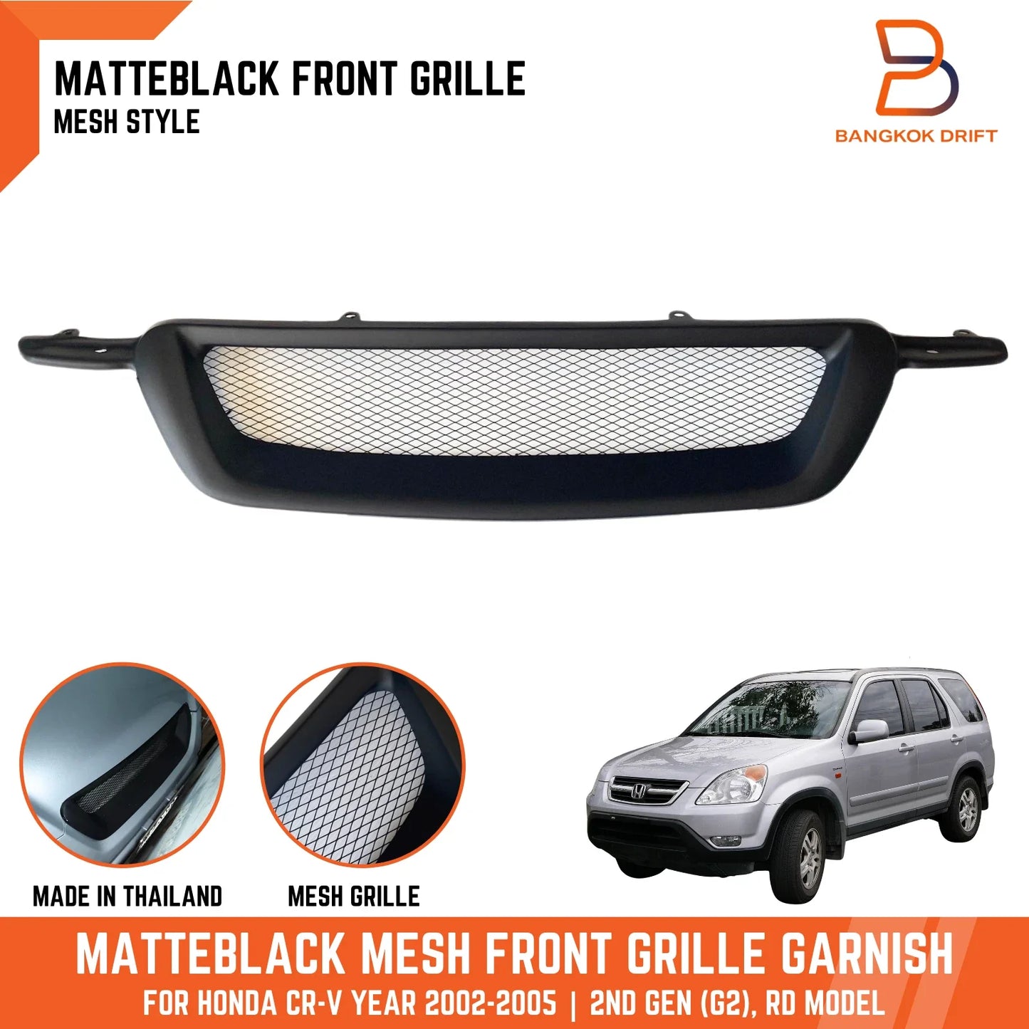 Matte Black Front Mesh Grille Garnish for Honda CR-V (2002-2006)