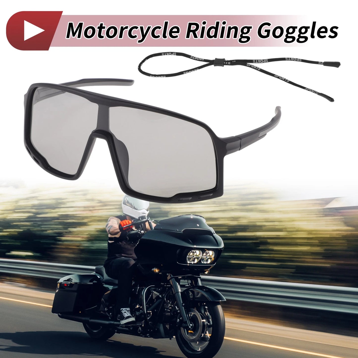 Set of 1 Motorcycle Riding Goggles for Universal Fit (UV400)
