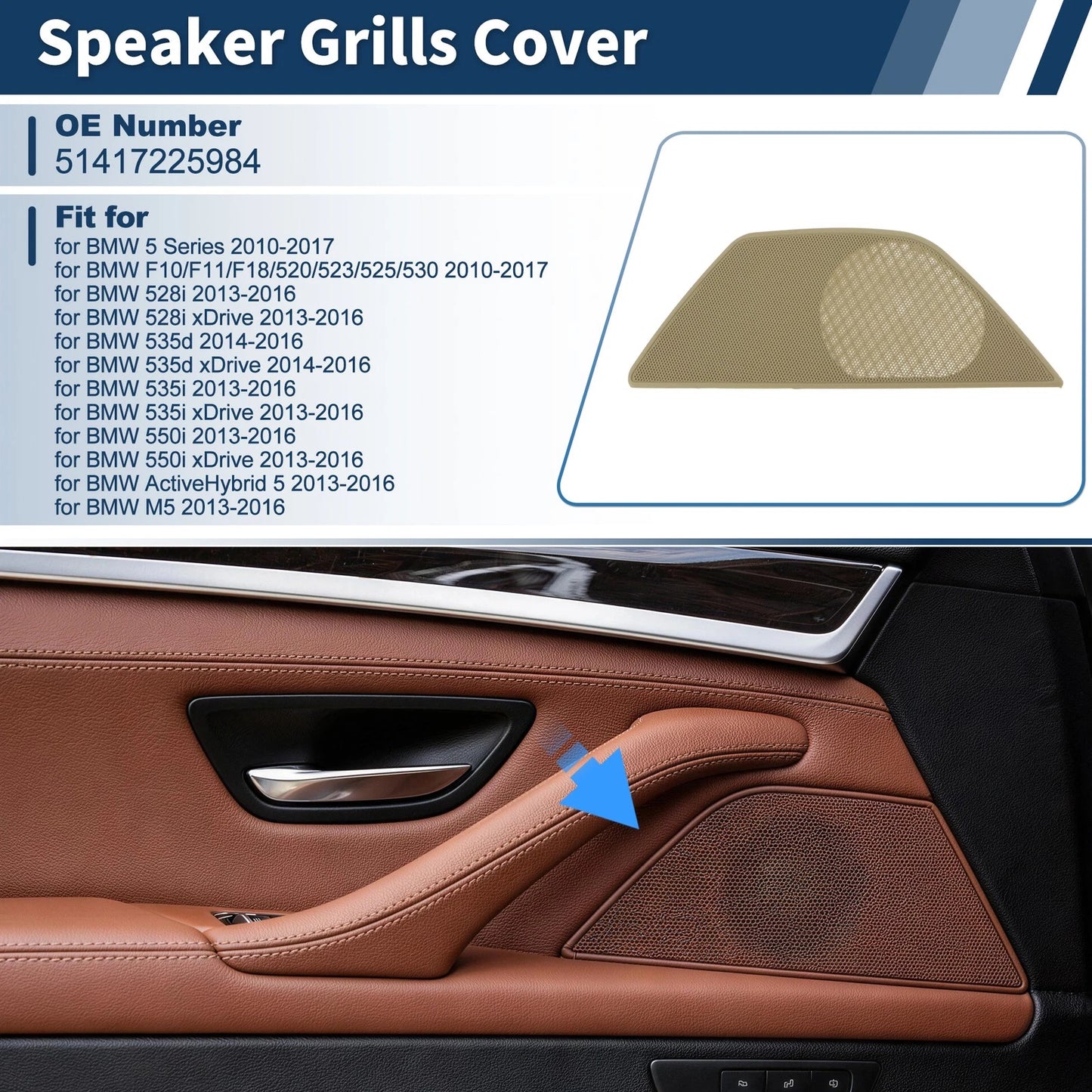 Speaker Grills Cover for BMW 5 Series (2010–2017) Right Door Plastic Cream