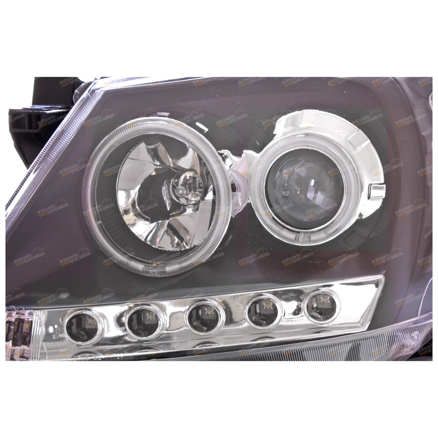 2X LED Black Projector Headlights for Toyota Hilux (2005–2011) Angel Eye DRL