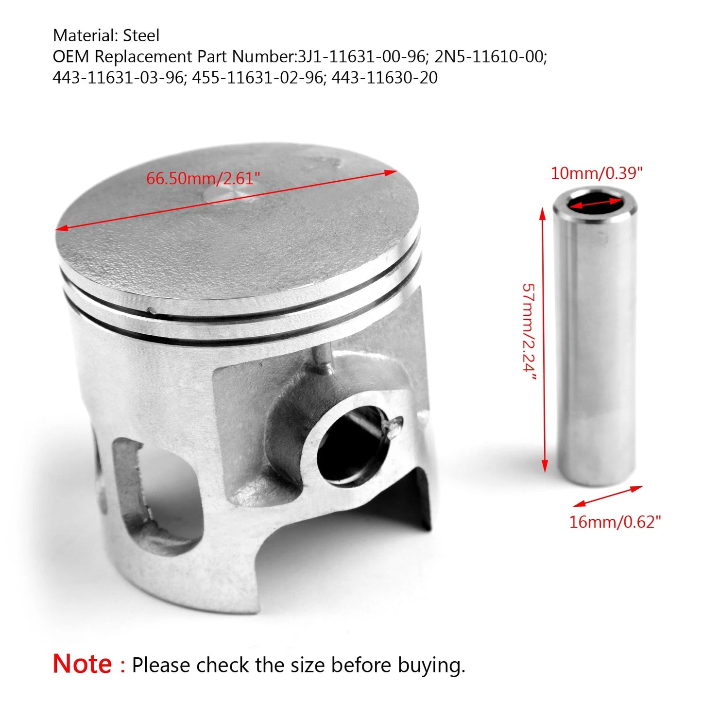 Piston Kit +0.50 for Yamaha 175DT 175MX YT175 (1974–1982) 66.50mm