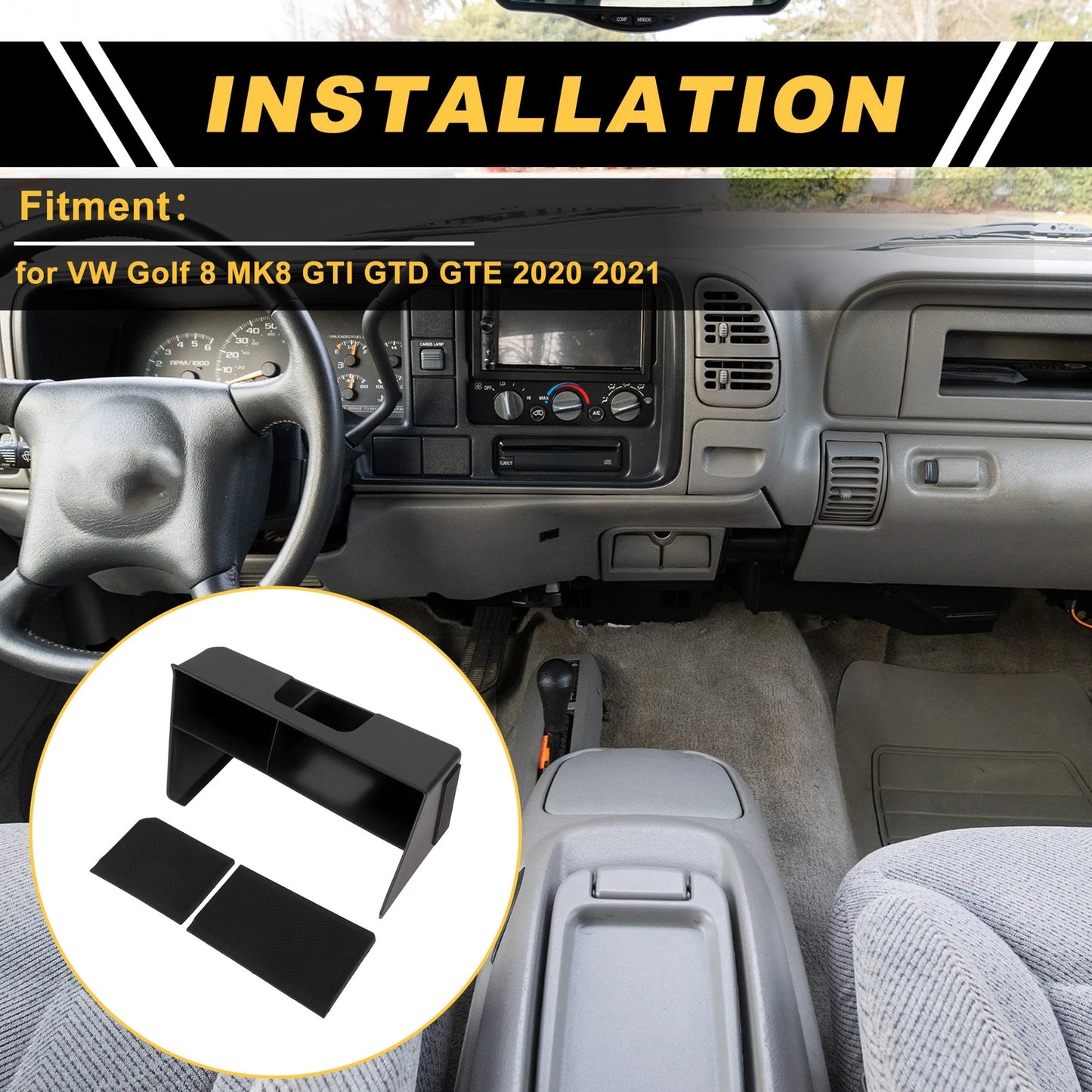 Center Console Armrest Organizer Tray for VW Golf 8 MK8 GTI GTD GTE (2020–2021)