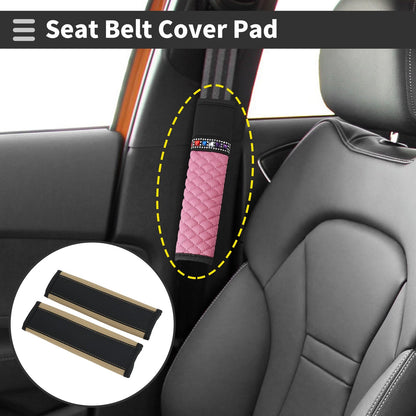 Set of 2 Black Beige Faux Leather Seat Belt Cover Pads for Universal Fit