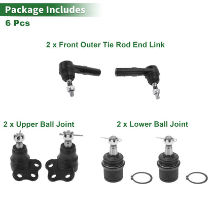Set of 6 Front Outer Tie Rod Ends & Ball Joints for Dodge Dakota (2000–2004)