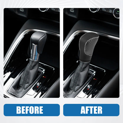 Gear Shifting Knob Cover Trim for Honda (Carbon Fiber, Black, Gray Stitches)