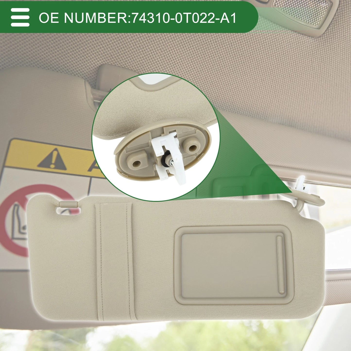 Right Passenger Side Sun Visor No. 74310-0T022-A1 for Toyota Venza (2010–2015)