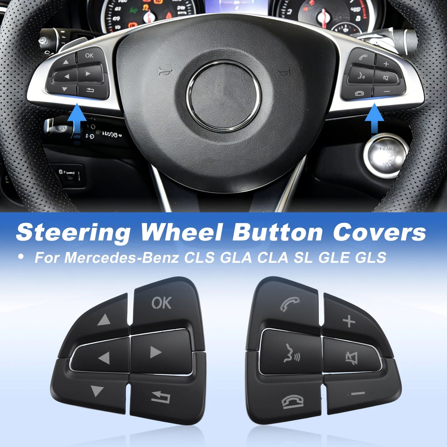Steering Wheel Button Covers Trim Stickers for Mercedes CLS GLA CLA SL GLE GLS (2011–2023)