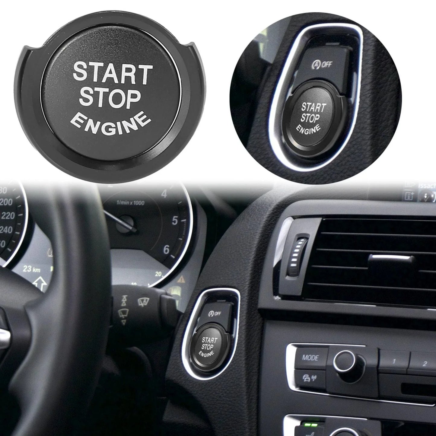 Start Stop Button Cover with Ring Kit for BMW 1/2/3/4 Series X1 X2 Black