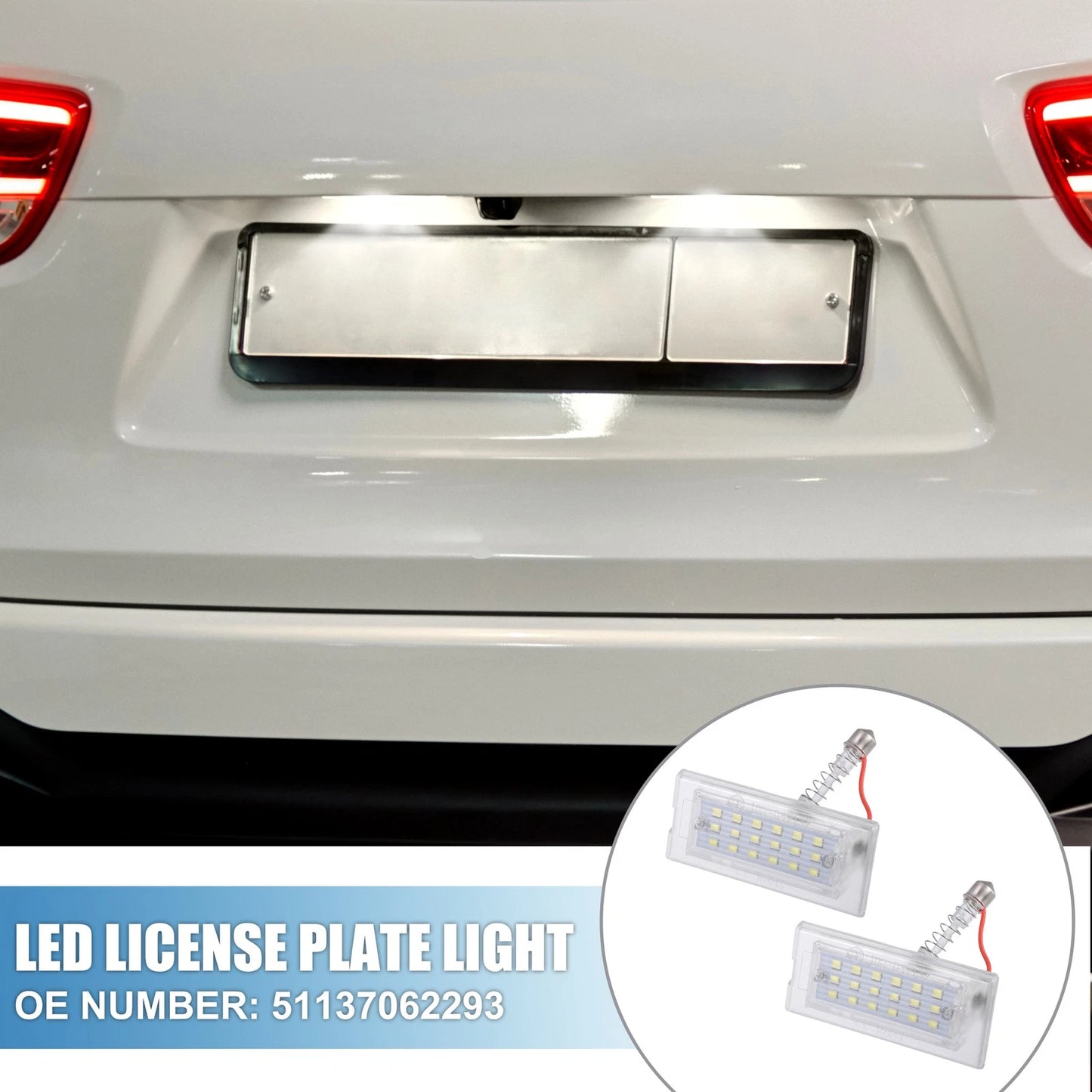 2X White LED License Plate Light 51137062293 for BMW X5 (2002–2006)